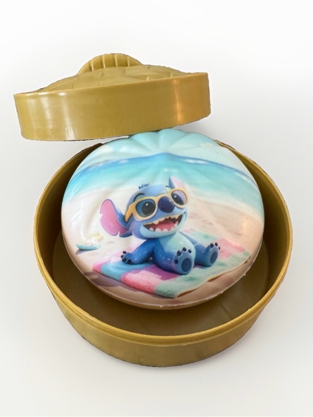 Stitch Beach Foam Dumpling Squishy – Slow-Rise Sensory Toy with Case